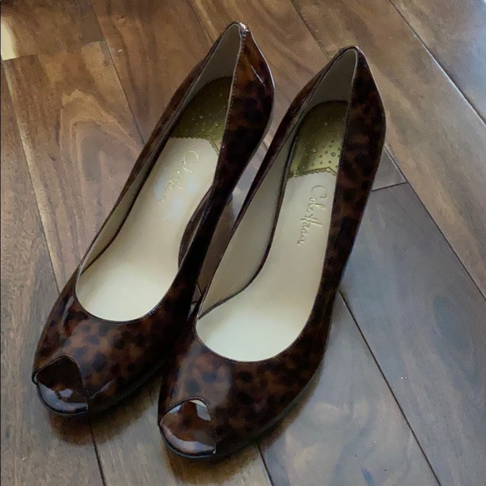 Cole Haan peekaboo toe leopard print heels 9